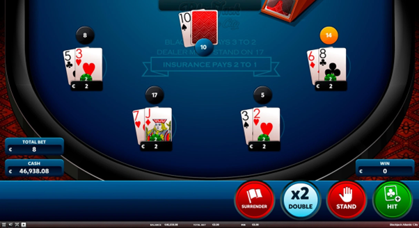 Các tùy chọn trong ván bài Atlantic City Blackjack
